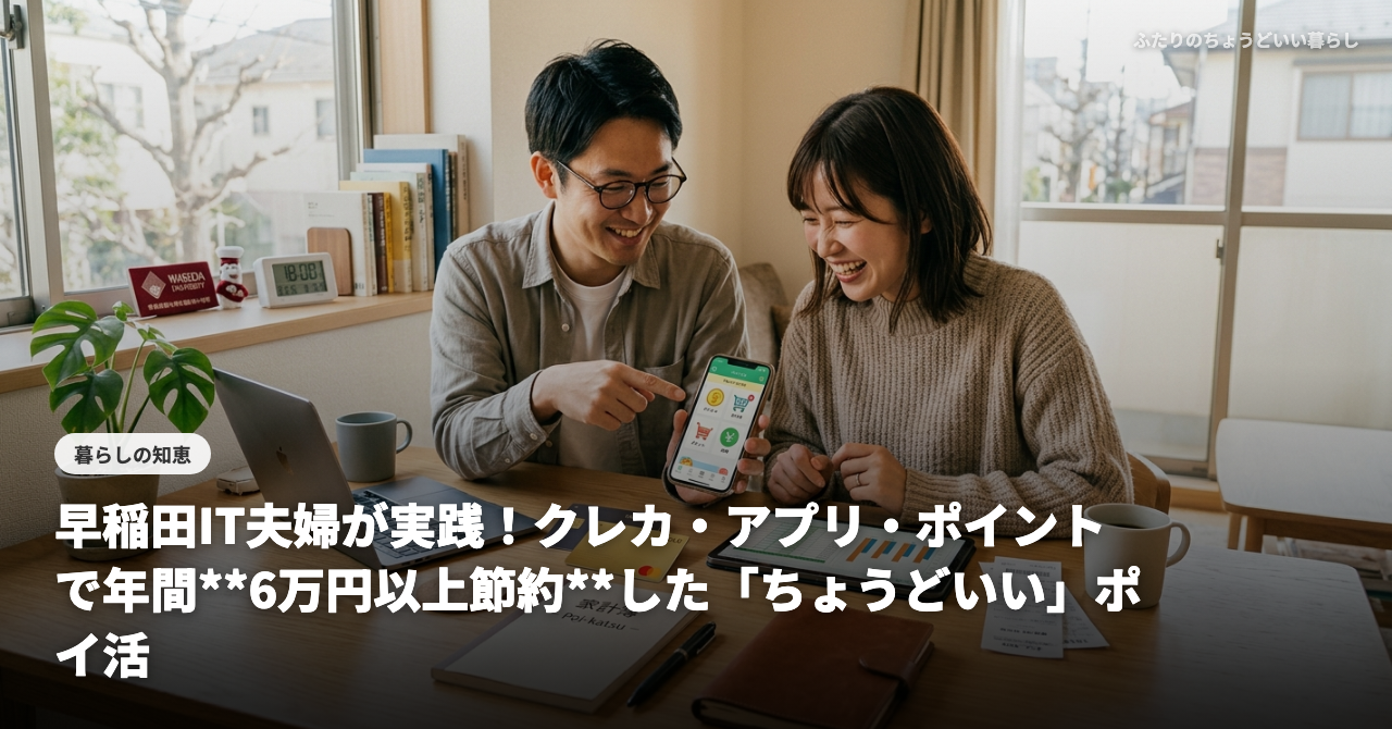 早稲田IT夫婦が実践！クレカ・アプリ・ポイントで年間**6万円以上節約**した「ちょうどいい」ポイ活術