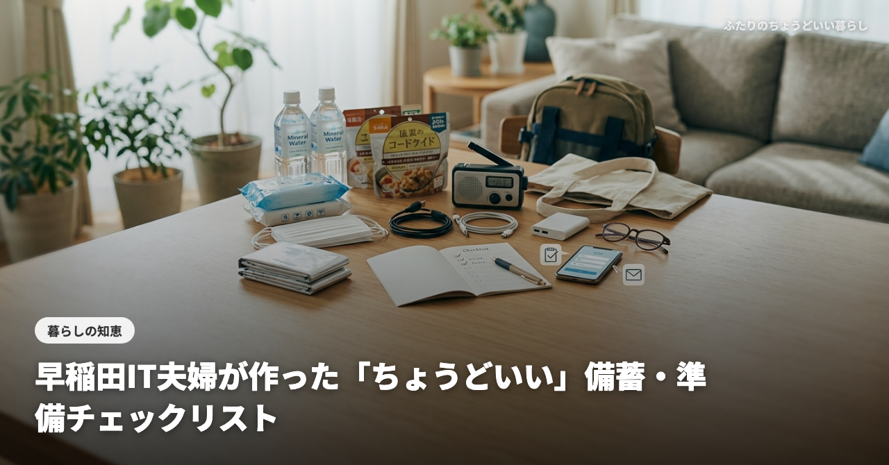 【30代夫婦の防災】早稲田IT夫婦が作った「ちょうどいい」備蓄・準備チェックリスト